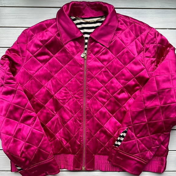 St. John Sport Quilted Reversible 100% Silk Hot Pink Jcket Barbiecore size M - Picture 1 of 10
